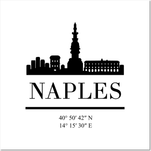 NAPLES ITALY BLACK SILHOUETTE SKYLINE ART Posters and Art